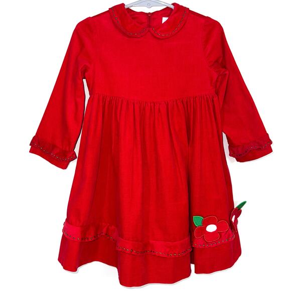 Florence Eiseman Festive Red Corduroy Flower Toddler Girls Dress Size 3T - Picture 1 of 10